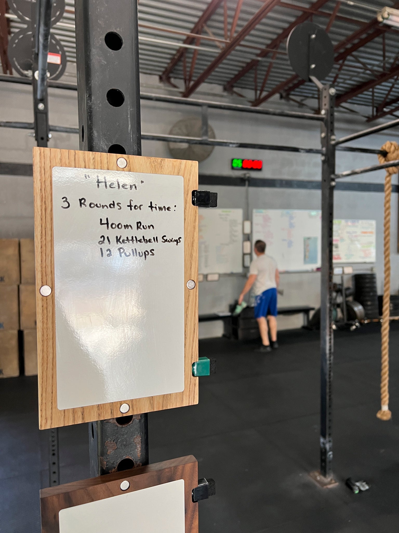 The Mini White Board 3 (Walnut Wood) is the perfect accessory for any Crossfitter.. a personalized white board that WODs with you..